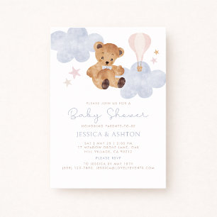 Invitación Teddy Bear & Hot Air Balloon Watercolor Bebé Showe