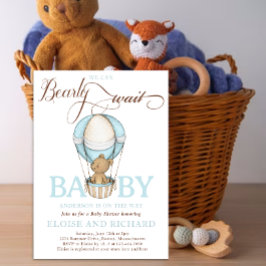 Invitación Teddy Bear Hot Balloon Boy Bearly Wait Baby Shower