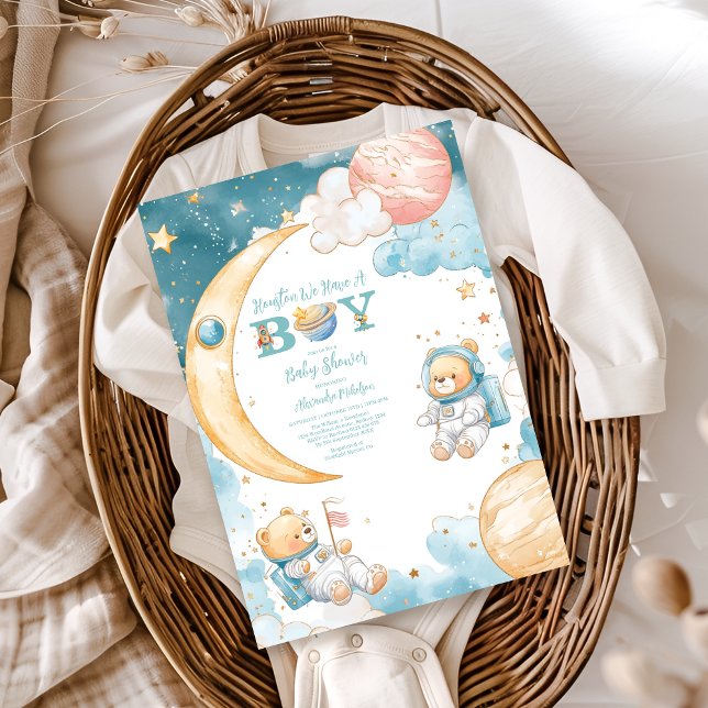 Invitación Teddy Bear Houston Tenemos Un Espacio Exterior De  (Subido por el creador)