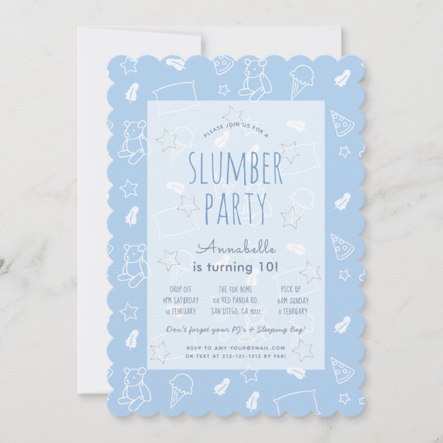 Invitación Teddy Bear Ice Cream Blue Slumber Fiesta Cumpleaño (Anverso)