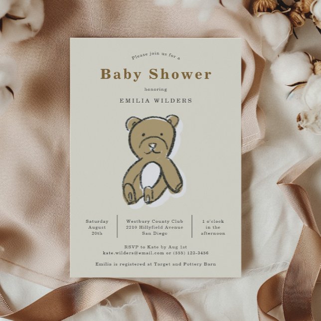 Invitación Teddy Bear Ilustracion recién nacido Baby Shower (Teddy Bear Newborn Illustration Baby Shower Invitation)