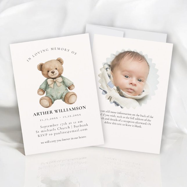 Invitación Teddy Bear "In Loving Memory" Child Memorial Card (Subido por el creador)