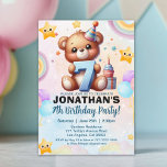 Invitación Teddy Bear Kids Birthday 7<br><div class="desc">Adorable and fully editable Teddy Bear Birthday Invitation for boys! Featuring a cute bear illustration with bright colors and the birthday age number, this vertical invitation is perfect for ages 2–8. Easily customize all text for names, date, time, and party details. Ideal for parents looking for a fun, friendly, and...</div>