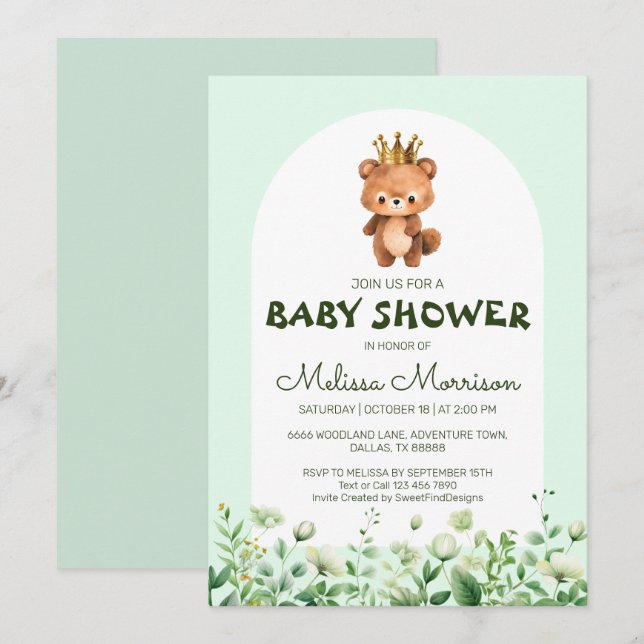 Invitación Teddy Bear King Baby Boy Shower (Anverso / Reverso)