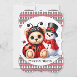 Invitación Teddy Bear Ladybug con Snowman Baby Shower