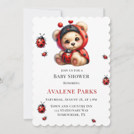 Invitación Teddy Bear Ladybug Stripes Chica Baby Shower