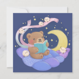 Invitación Teddy Bear Leyendo con Ilustracion Fluffy Monsters
