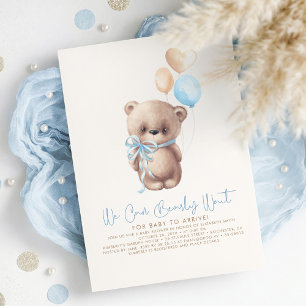 Invitación Teddy Bear Light Brown y Blue Boy Baby Shower