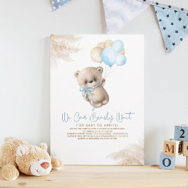 Invitación Teddy Bear Light Brown y Blue Boy Baby Shower