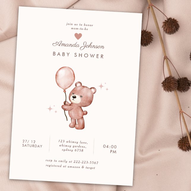 Invitación Teddy bear lindo corazón bebé ducha (Subido por el creador)