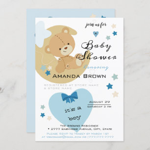 Invitación Teddy Bear Love Baby Boy Shower  