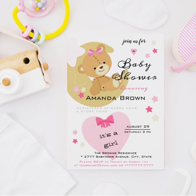 Invitación Teddy Bear Love Baby Girl Shower (Subido por el creador)