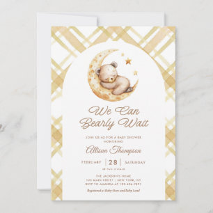 Invitación Teddy Bear Luna Amarilla Género Neutral Baby Showe