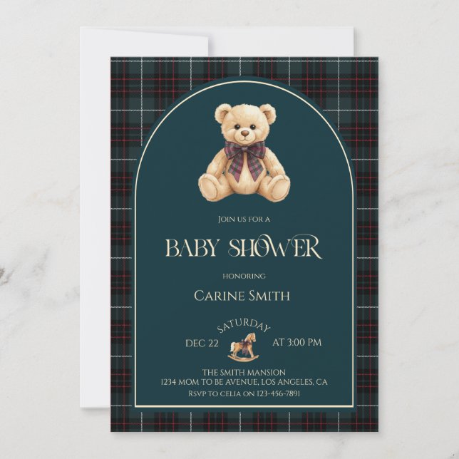 Invitación Teddy Bear Luxury Vintage Baby Shower (Anverso)