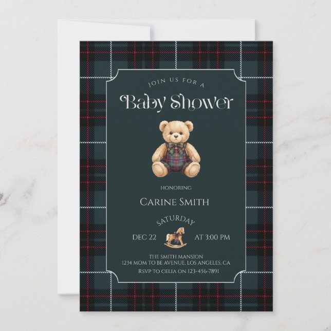 Invitación Teddy Bear Luxury Vintage Baby Shower party (Anverso)