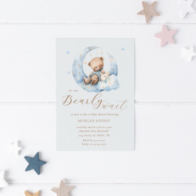 Invitación Teddy Bear Moon Bearly Wait Baby Shower (Subido por el creador)