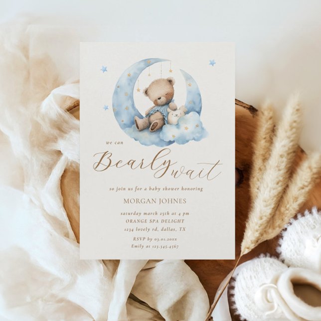 Invitación Teddy Bear Moon Bearly Wait Baby Shower (Subido por el creador)