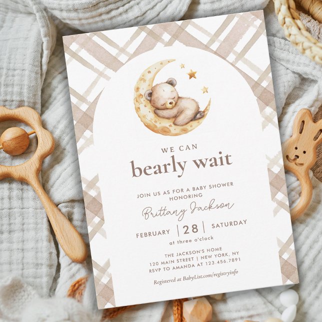 Invitación Teddy Bear Moon Beige Género Neutral Baby Shower (Subido por el creador)