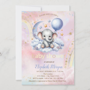 Invitación Teddy Bear Moon Cloud Rainbow Baby Shower