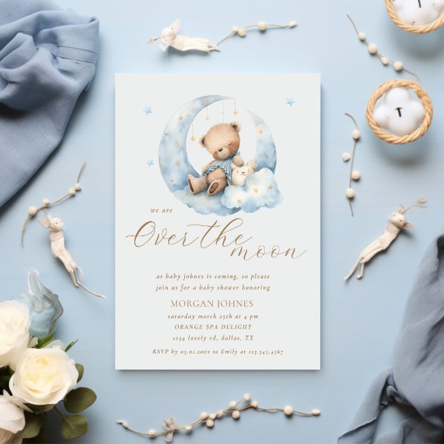 Invitación Teddy Bear Moon Over the Moon Baby Shower (Subido por el creador)