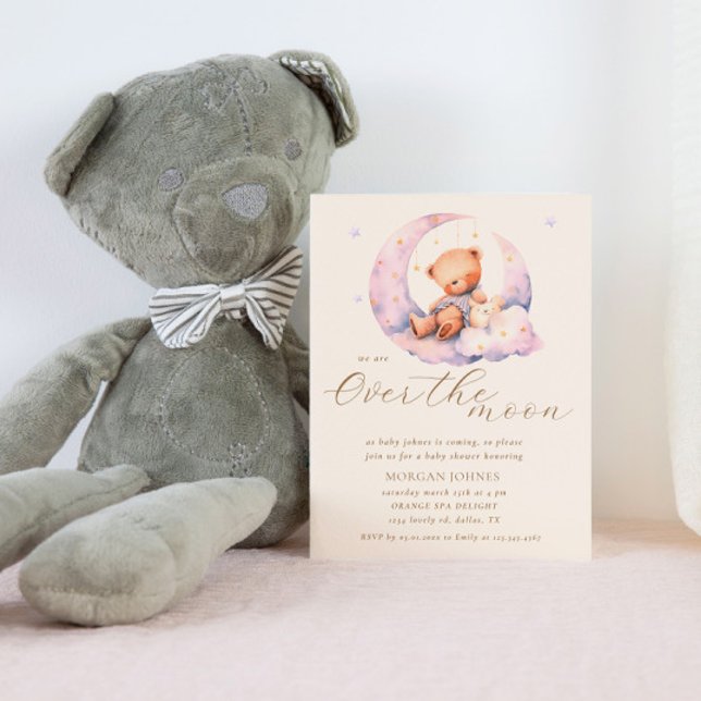 Invitación Teddy Bear Moon Over the Moon Baby Shower (Subido por el creador)