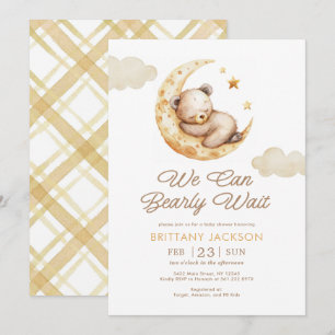 Invitación Teddy Bear Moon Sexo Neutral Baby Shower