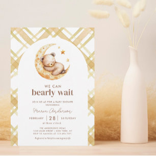 Invitación Teddy Bear Moon Sexo Neutral Baby Shower