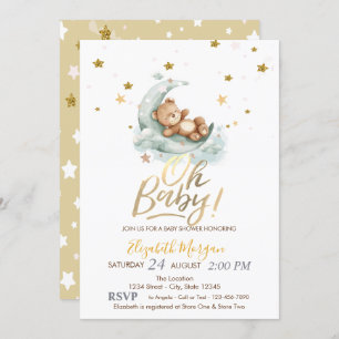 Invitación Teddy Bear Moon Stars Baby Shower