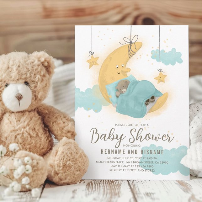 Invitación Teddy Bear Moon Stars Boy Baby Shower (Subido por el creador)