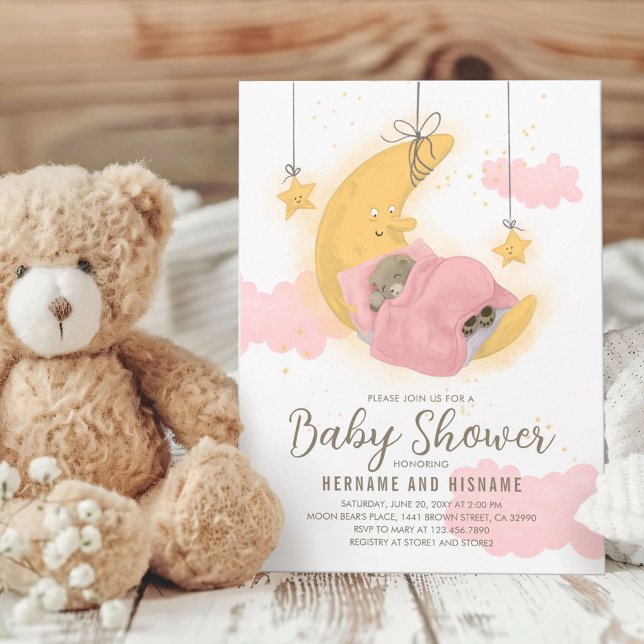 Invitación Teddy Bear Moon Stars Chica Baby Shower (Subido por el creador)