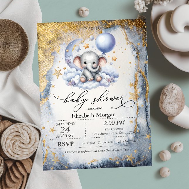 Invitación Teddy Bear Moon, Stars Watercolor Baby Shower (Subido por el creador)