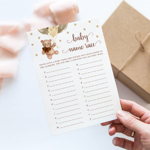 Invitación Teddy Bear Nace Race Baby Shower Game Card