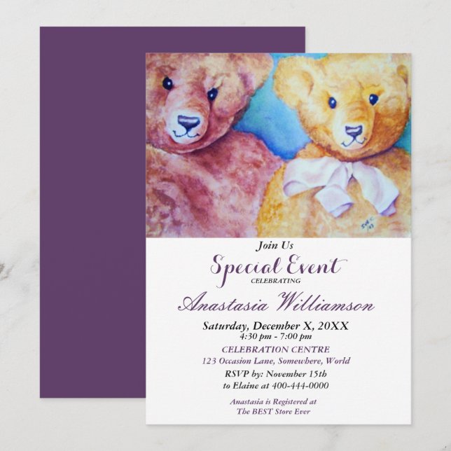 INVITACIÓN TEDDY BEAR NIÑOS FIESTA EVENTO INVITAR (Anverso / Reverso)