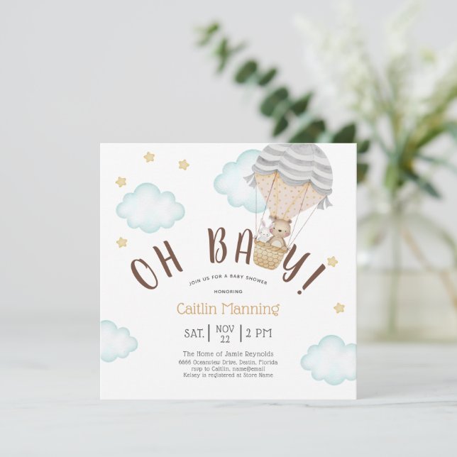 Invitación Teddy Bear Oh Baby Woodland Neutral Baby Shower In (Anverso de pie)