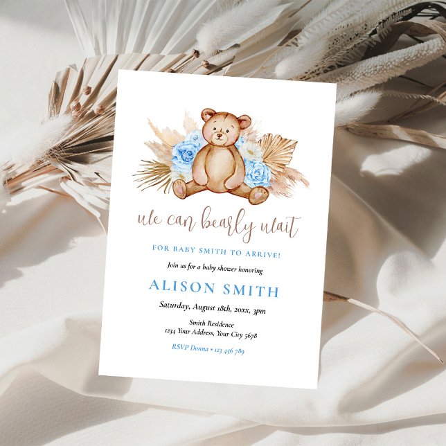 Invitación Teddy Bear Pampas Grass Bearly Wait Baby Shower (Subido por el creador)