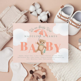 Invitación Teddy Bear Peach Sage Bearly Wait Baby Shower