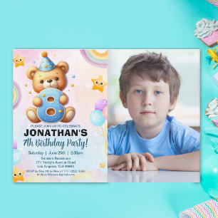 Invitación Teddy Bear Photo Birthday 8 for Boys 