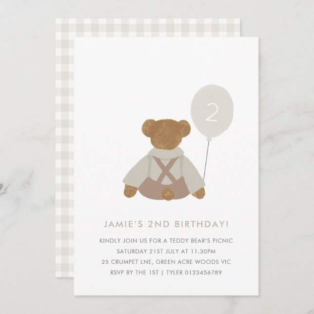 Invitación Teddy Bear Picnic Baby Invite (Anverso / Reverso)