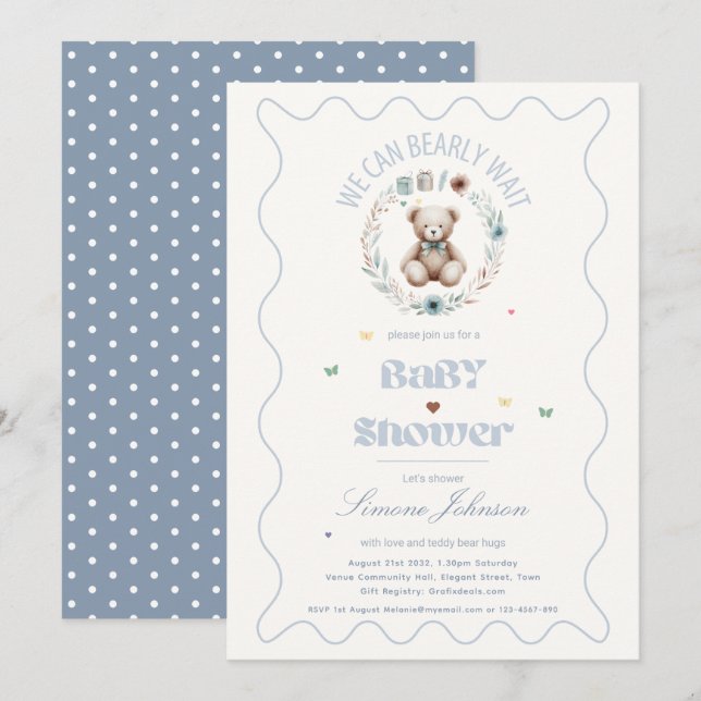 Invitación Teddy Bear Picnic Boho Baby Shower Theme Boys (Anverso / Reverso)