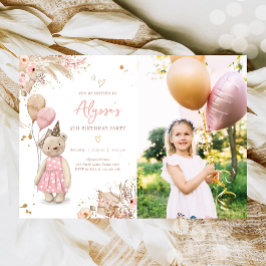 Invitación Teddy Bear Picnic Boho Chica Rosado Fiesta de cump