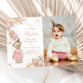 Invitación Teddy Bear Picnic Chica Rosa Primera Fiesta de Cum