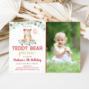 Invitación Teddy Bear Picnic Floral Cumpleaños