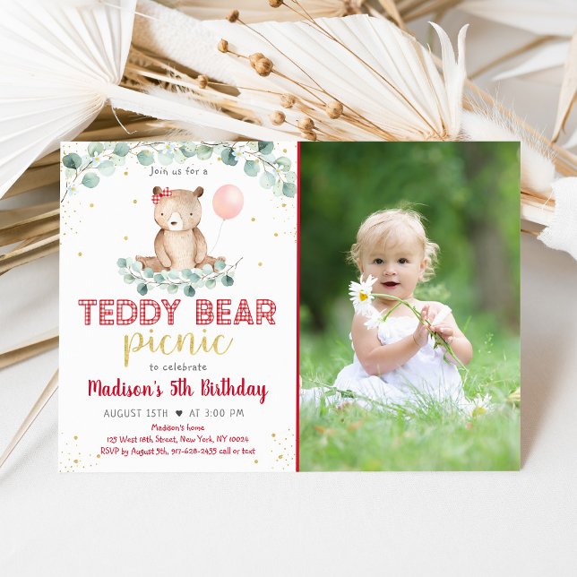 Invitación Teddy Bear Picnic Floral Cumpleaños (Subido por el creador)