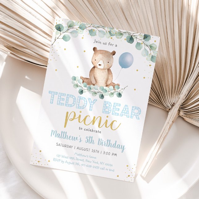 Invitación Teddy Bear Picnic Greenery Boy Cumpleaños (Subido por el creador)