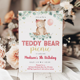 Invitación Teddy Bear Picnic Greenery Floral Cumpleaños