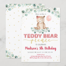 Teddy Bear Picnic Red Gold Greeneration Cumpleaños