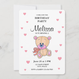 Invitación Teddy Bear Pink Little Girl Birday Party
