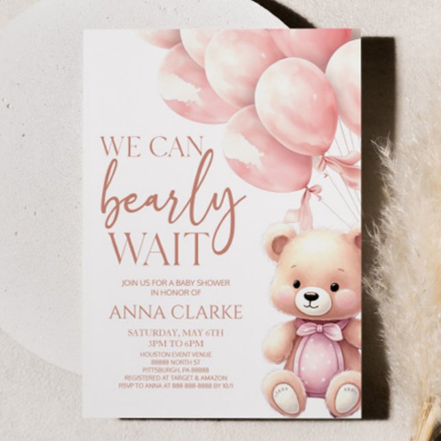 Invitación Teddy Bear Pink Podemos Esperar Baby Shower (Subido por el creador)