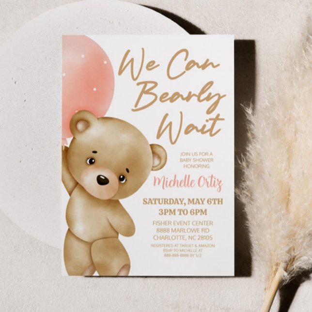 Invitación Teddy Bear Pink Podemos Esperar Baby Shower (Subido por el creador)
