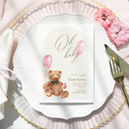 Invitación Teddy Bear Pink Podemos Esperar Baby Shower